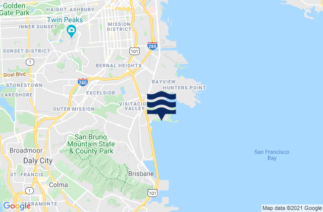 Mapa da tábua de marés em Candlestick Point, United States