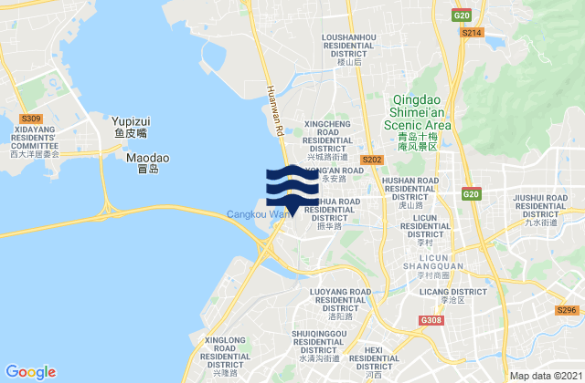 Mapa da tábua de marés em Cangkou, China