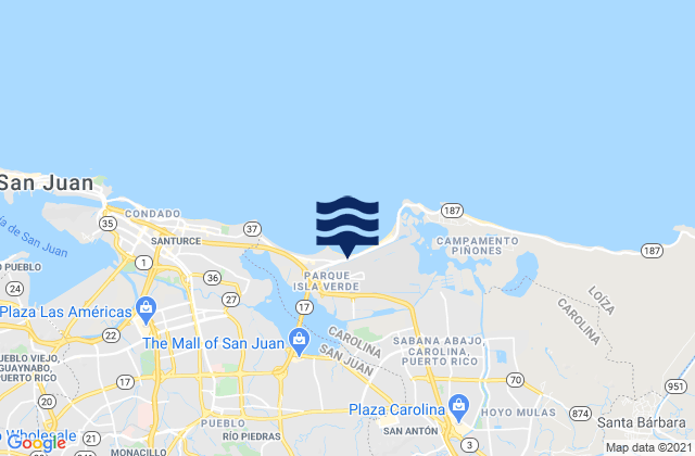 Mapa da tábua de marés em Cangrejo Arriba Barrio, Puerto Rico