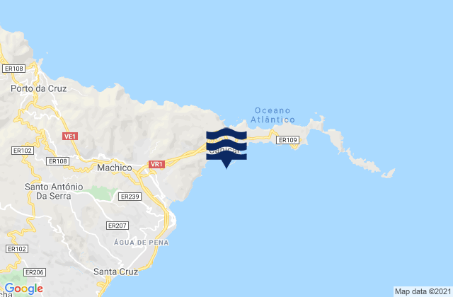 Mapa da tábua de marés em Caniçal, Portugal