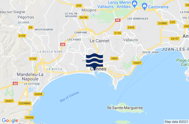 Mapa da tábua de marés em Cannes, France
