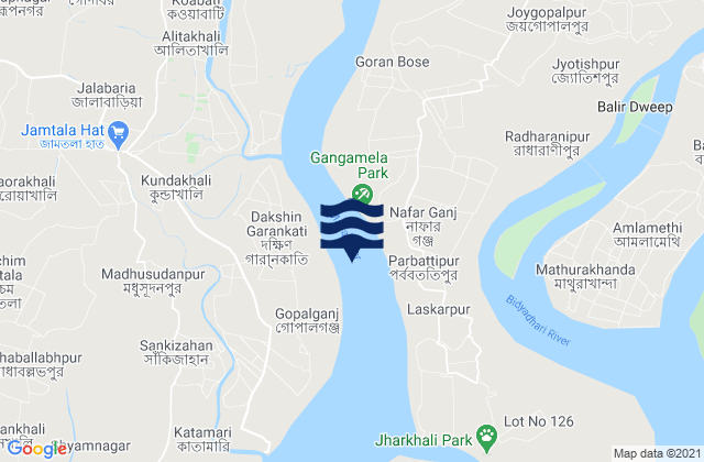 Mapa da tábua de marés em Canning Town, India