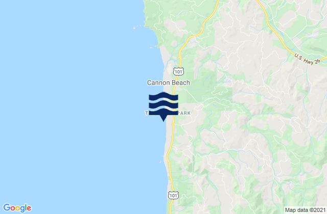 Mapa da tábua de marés em Cannon Beach/TolovanaBeach, United States