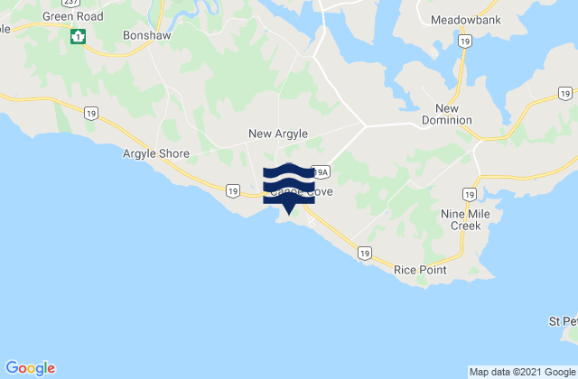 Mapa da tábua de marés em Canoe Cove, Canada