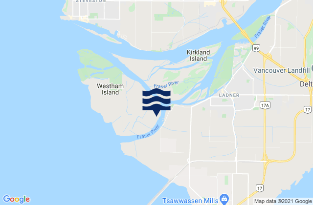 Mapa da tábua de marés em Canoe Pass, Canada