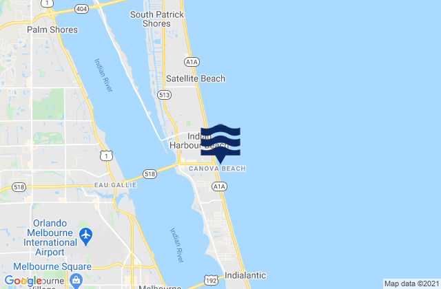 Mapa da tábua de marés em Canova Beach, United States