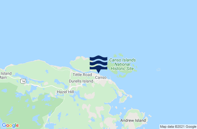 Mapa da tábua de marés em Canso Harbour, Canada