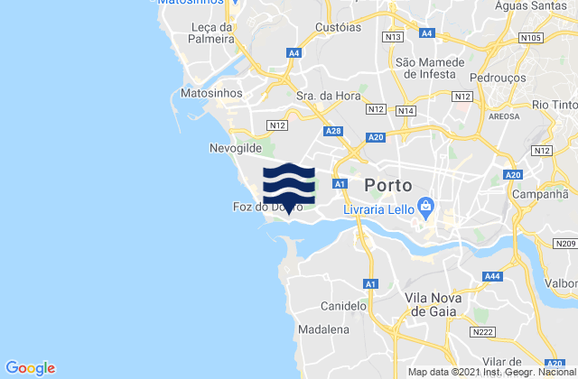 Mapa da tábua de marés em Cantareira Rio Douro, Portugal