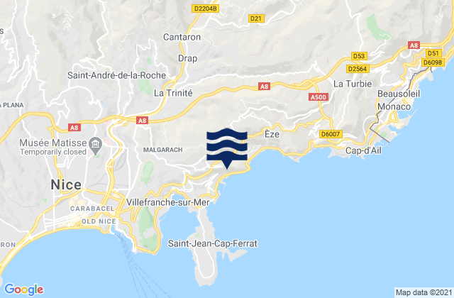 Mapa da tábua de marés em Cantaron, France