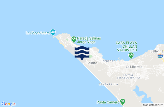 Mapa da tábua de marés em Cantón Salinas, Ecuador
