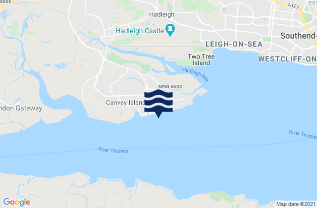 Mapa da tábua de marés em Canvey Island Beach, United Kingdom