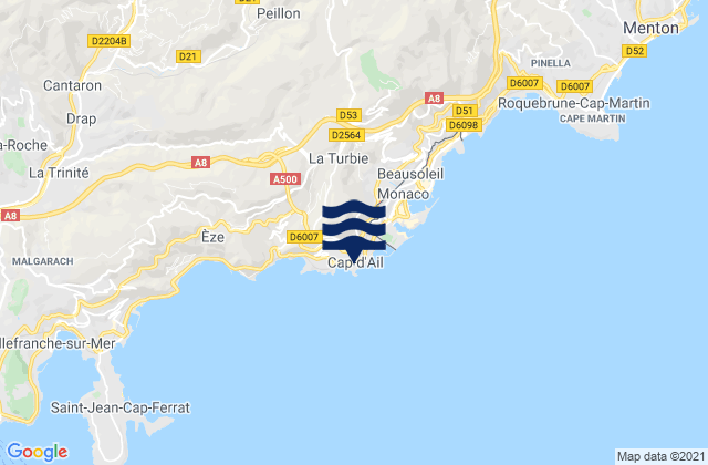 Mapa da tábua de marés em Cap-d'Ail, France