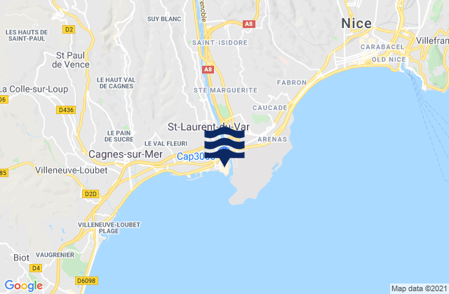 Mapa da tábua de marés em Cap 3000, France