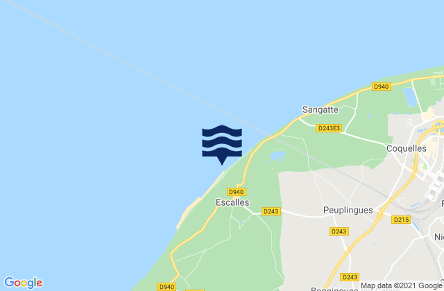 Mapa da tábua de marés em Cap Blanc-Nez, France