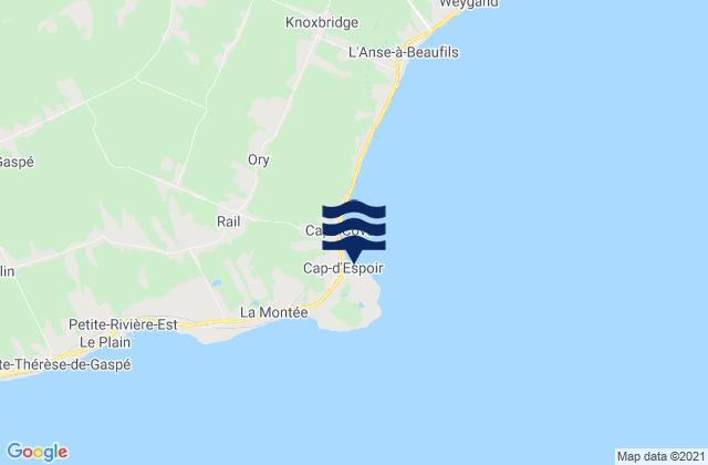 Mapa da tábua de marés em Cap D'espoir, Canada