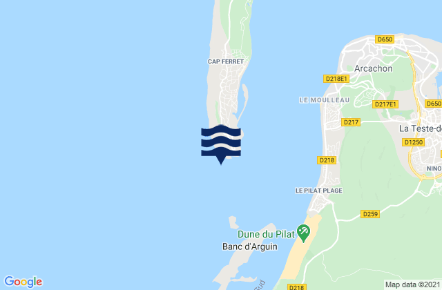 Mapa da tábua de marés em Cap Ferret, France
