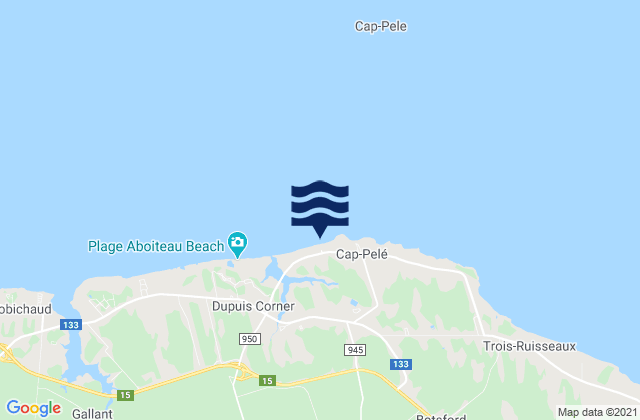 Mapa da tábua de marés em Cap Pelé, Canada