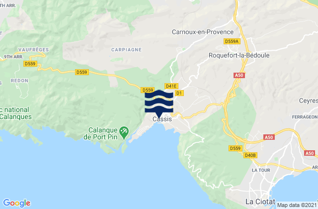 Mapa da tábua de marés em Cap Rousset, France
