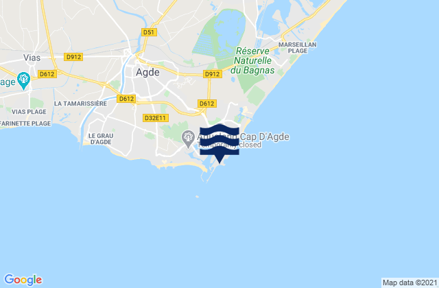 Mapa da tábua de marés em Cap d'Agde, France