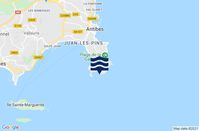 Mapa da tábua de marés em Cap d'Antibes, France