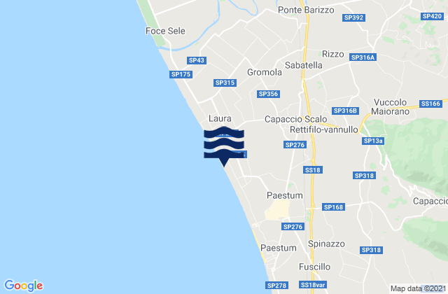 Mapa da tábua de marés em Capaccio Scalo, Italy