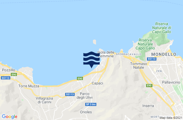 Mapa da tábua de marés em Capaci, Italy