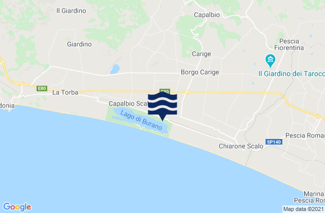 Mapa da tábua de marés em Capalbio, Italy