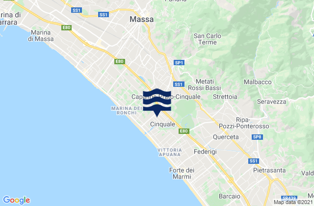 Mapa da tábua de marés em Capanne-Prato-Cinquale, Italy