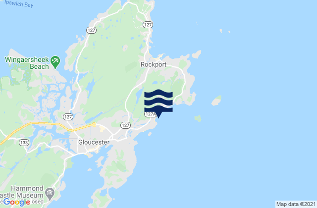 Mapa da tábua de marés em Cape Ann, United States