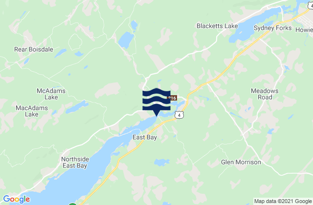 Mapa da tábua de marés em Cape Breton County, Canada