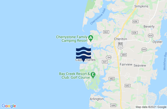 Mapa da tábua de marés em Cape Charles Coast Guard Station, United States