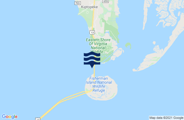 Mapa da tábua de marés em Cape Charles off Wise Point, United States