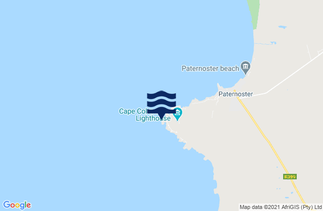 Mapa da tábua de marés em Cape Columbine, South Africa