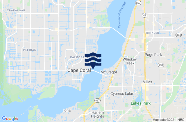 Mapa da tábua de marés em Cape Coral Bridge, United States