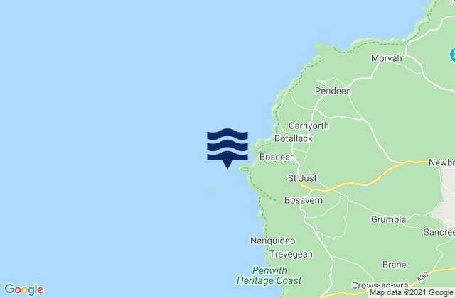 Mapa da tábua de marés em Cape Cornwall, United Kingdom