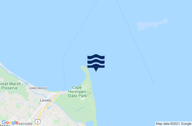 Mapa da tábua de marés em Cape Henlopen 0.7 n.mi. ESE of, United States