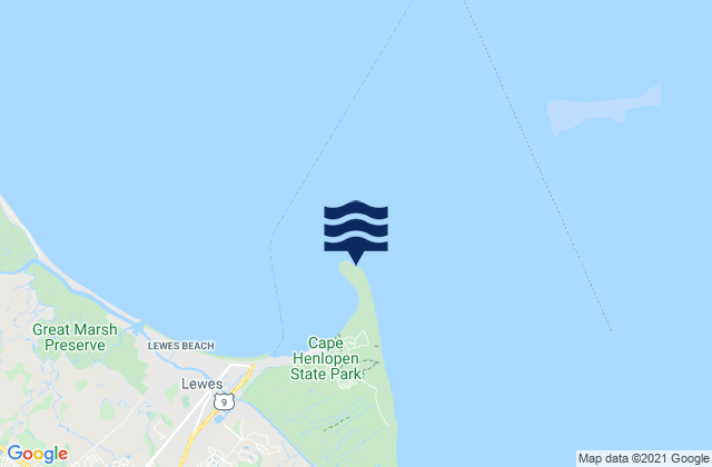 Mapa da tábua de marés em Cape Henlopen, United States