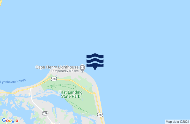 Mapa da tábua de marés em Cape Henry Light 0.7 mile east of, United States