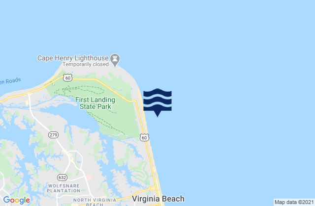 Mapa da tábua de marés em Cape Henry Light 2.2 miles southeast of, United States
