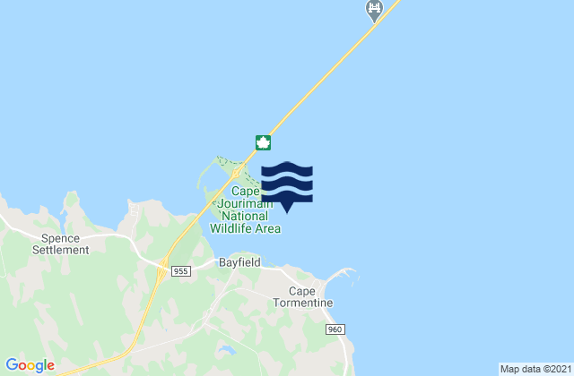 Mapa da tábua de marés em Cape Jourimain, Canada