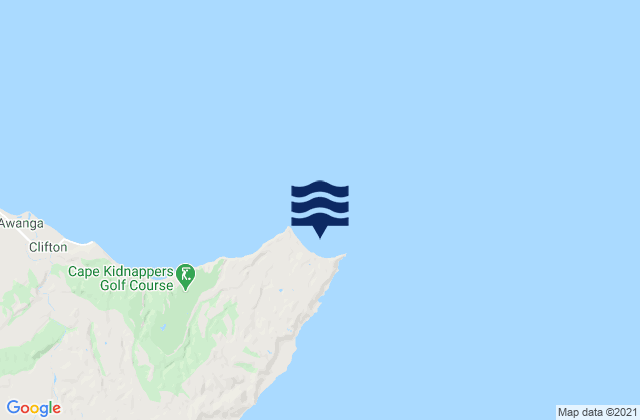 Mapa da tábua de marés em Cape Kidnappers, New Zealand