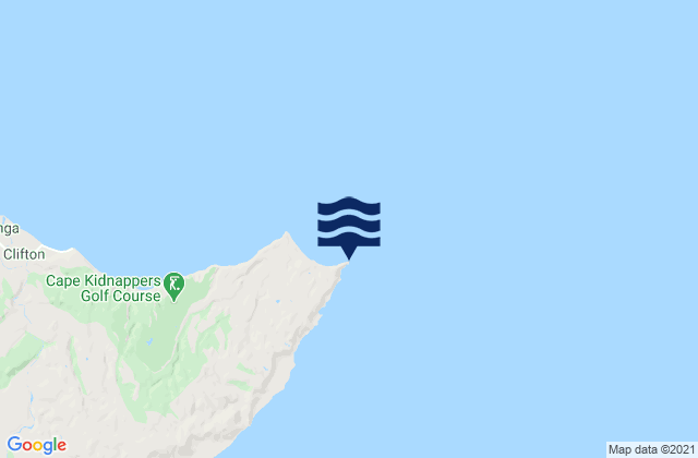 Mapa da tábua de marés em Cape Kidnappers, New Zealand