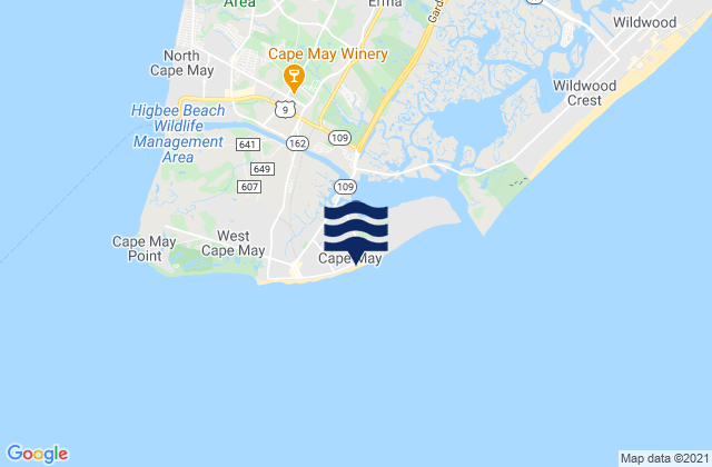 Mapa da tábua de marés em Cape May, United States