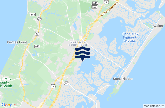 Mapa da tábua de marés em Cape May County, United States