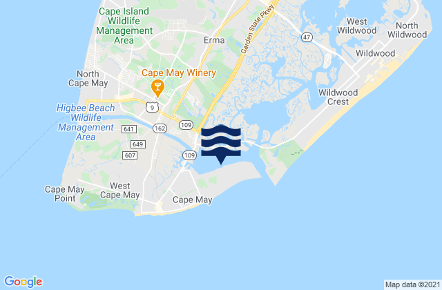 Mapa da tábua de marés em Cape May Harbor, United States