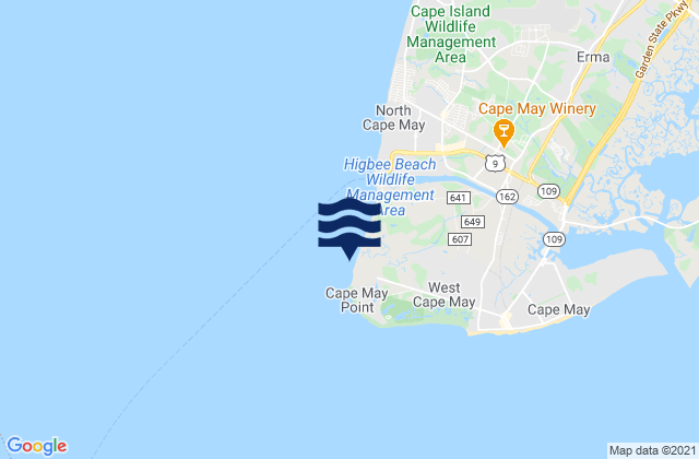 Mapa da tábua de marés em Cape May Point (Sunset Beach), United States
