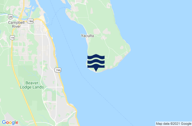 Mapa da tábua de marés em Cape Mudge, Canada