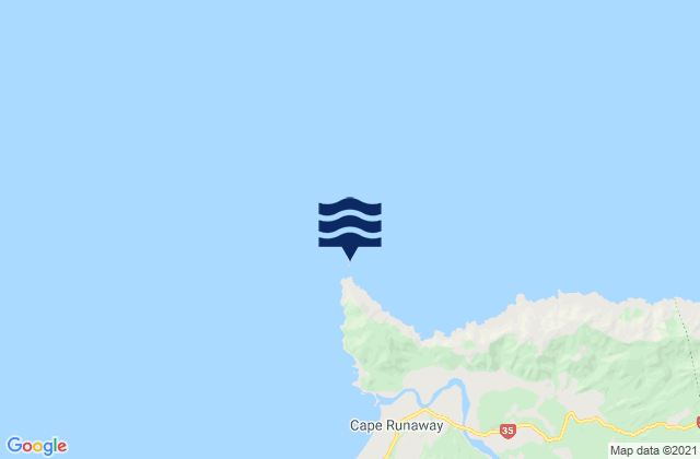 Mapa da tábua de marés em Cape Runaway, New Zealand