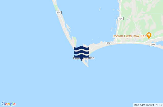 Mapa da tábua de marés em Cape San Blas, United States
