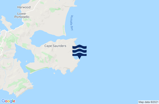 Mapa da tábua de marés em Cape Saunders, New Zealand